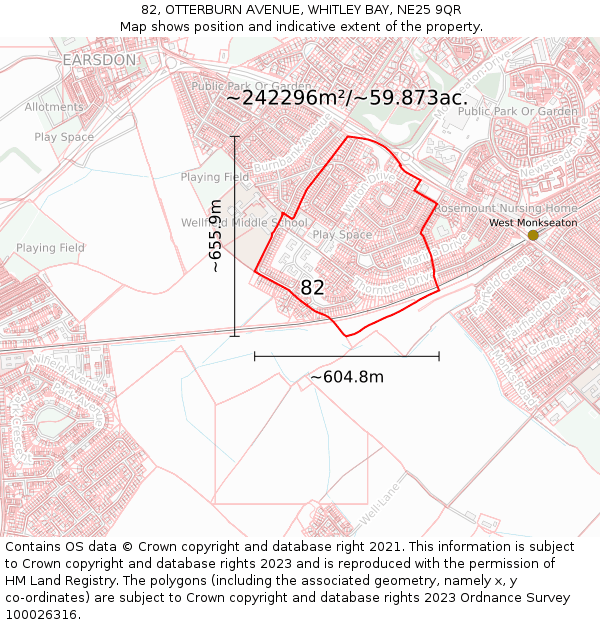 82, OTTERBURN AVENUE, WHITLEY BAY, NE25 9QR: Plot and title map