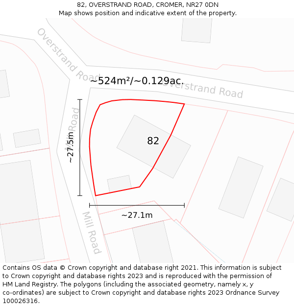 82, OVERSTRAND ROAD, CROMER, NR27 0DN: Plot and title map