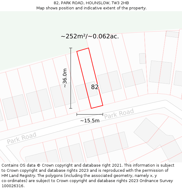 82, PARK ROAD, HOUNSLOW, TW3 2HB: Plot and title map