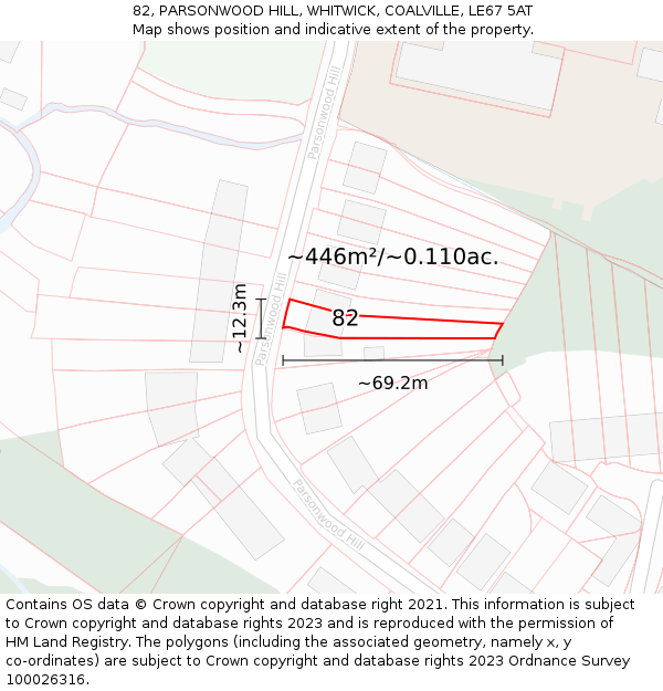 82, PARSONWOOD HILL, WHITWICK, COALVILLE, LE67 5AT: Plot and title map