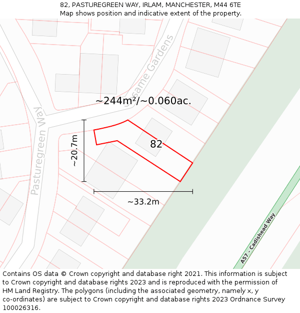 82, PASTUREGREEN WAY, IRLAM, MANCHESTER, M44 6TE: Plot and title map