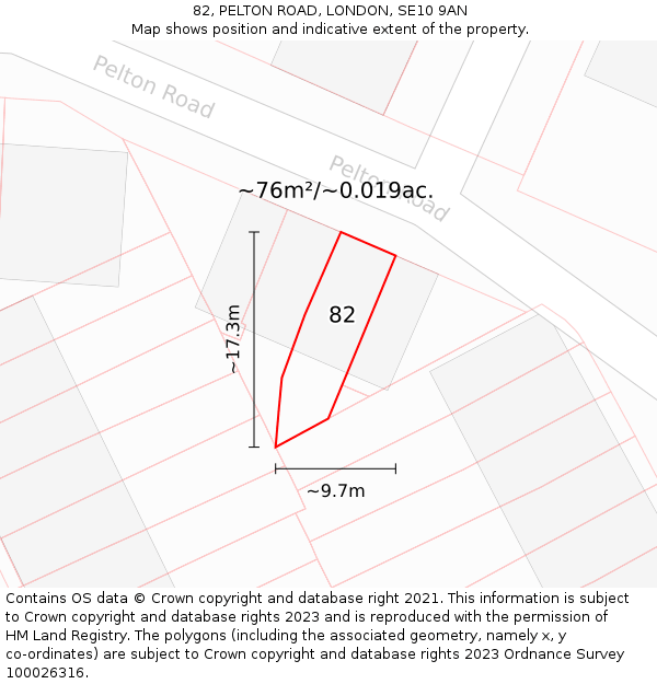 82, PELTON ROAD, LONDON, SE10 9AN: Plot and title map