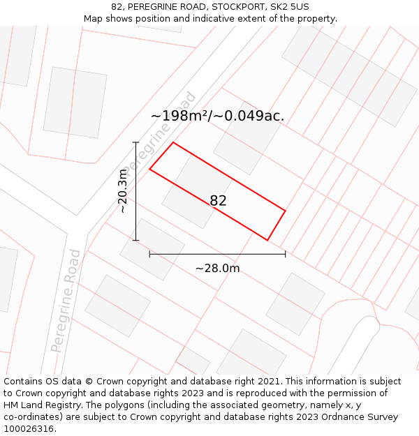 82, PEREGRINE ROAD, STOCKPORT, SK2 5US: Plot and title map