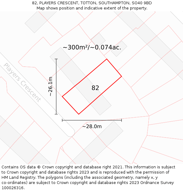 82, PLAYERS CRESCENT, TOTTON, SOUTHAMPTON, SO40 9BD: Plot and title map