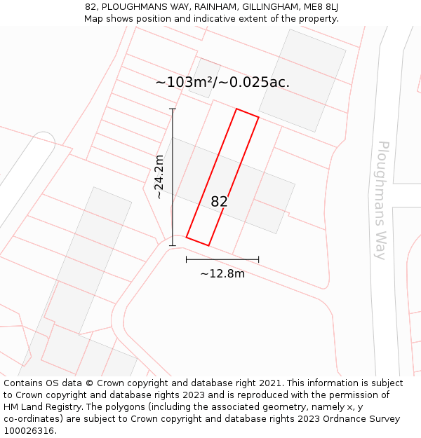 82, PLOUGHMANS WAY, RAINHAM, GILLINGHAM, ME8 8LJ: Plot and title map