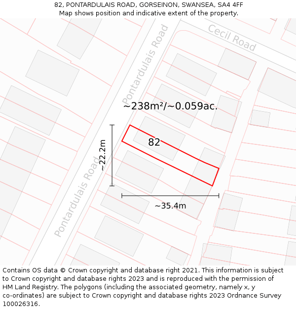 82, PONTARDULAIS ROAD, GORSEINON, SWANSEA, SA4 4FF: Plot and title map