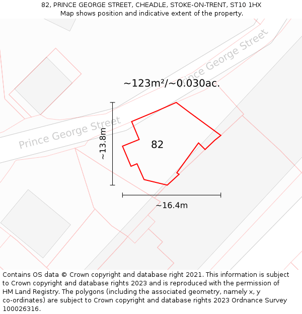 82, PRINCE GEORGE STREET, CHEADLE, STOKE-ON-TRENT, ST10 1HX: Plot and title map