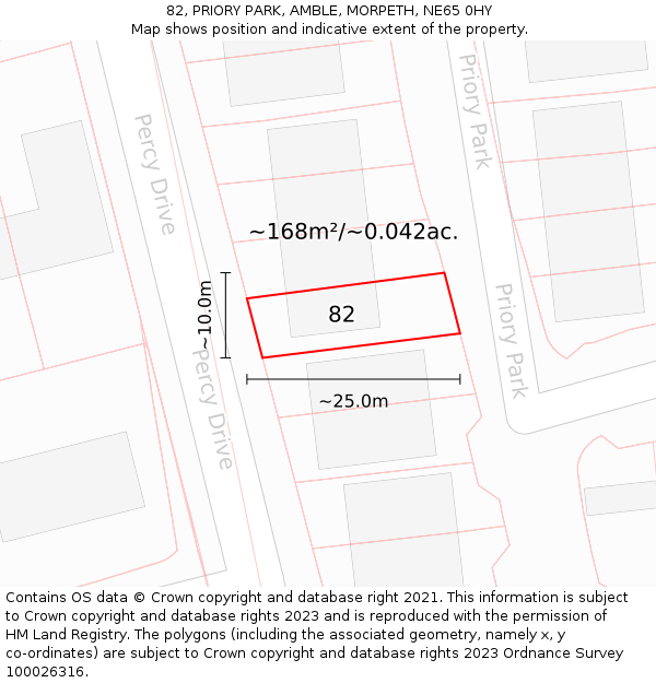 82, PRIORY PARK, AMBLE, MORPETH, NE65 0HY: Plot and title map