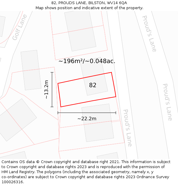 82, PROUDS LANE, BILSTON, WV14 6QA: Plot and title map