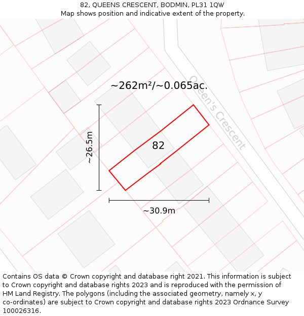 82, QUEENS CRESCENT, BODMIN, PL31 1QW: Plot and title map