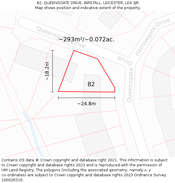 82, QUEENSGATE DRIVE, BIRSTALL, LEICESTER, LE4 3JR: Plot and title map