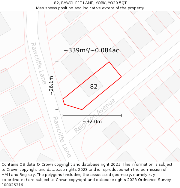 82, RAWCLIFFE LANE, YORK, YO30 5QT: Plot and title map