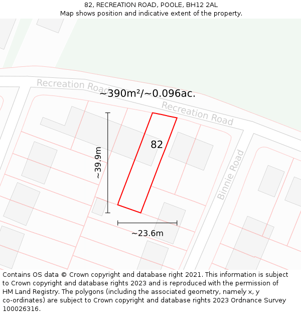 82, RECREATION ROAD, POOLE, BH12 2AL: Plot and title map