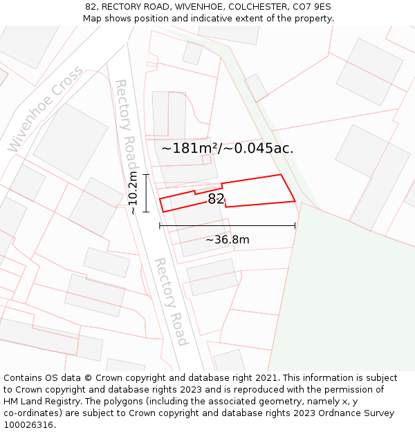 82, RECTORY ROAD, WIVENHOE, COLCHESTER, CO7 9ES: Plot and title map