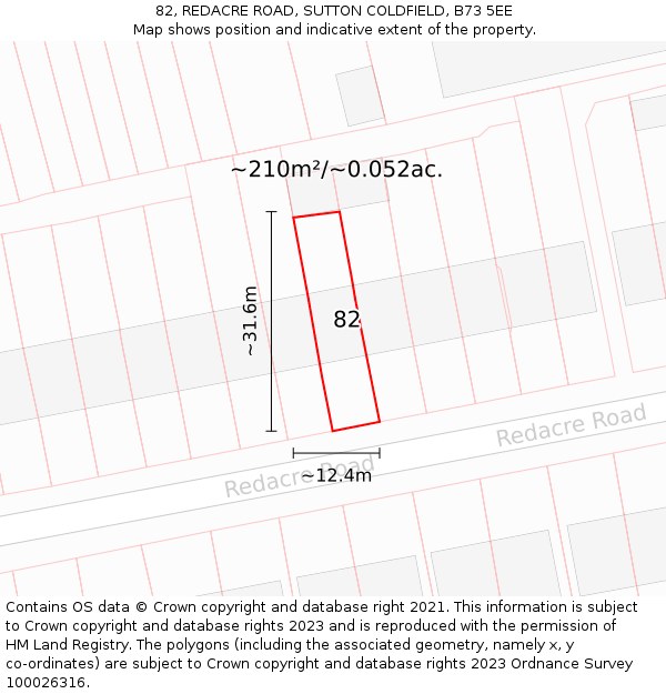 82, REDACRE ROAD, SUTTON COLDFIELD, B73 5EE: Plot and title map