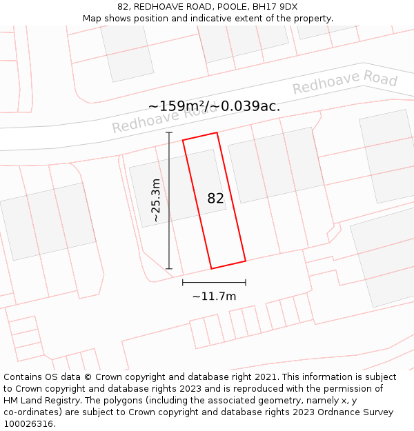 82, REDHOAVE ROAD, POOLE, BH17 9DX: Plot and title map