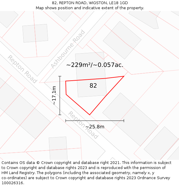 82, REPTON ROAD, WIGSTON, LE18 1GD: Plot and title map