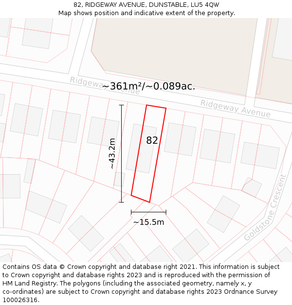 82, RIDGEWAY AVENUE, DUNSTABLE, LU5 4QW: Plot and title map