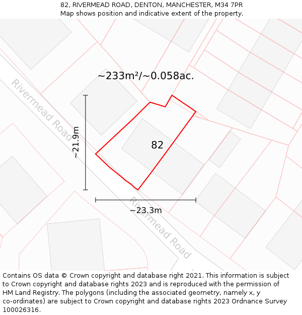 82, RIVERMEAD ROAD, DENTON, MANCHESTER, M34 7PR: Plot and title map