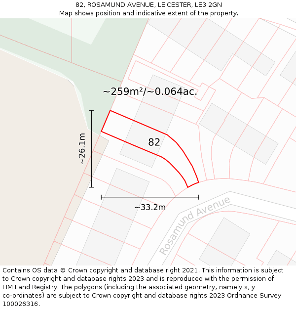 82, ROSAMUND AVENUE, LEICESTER, LE3 2GN: Plot and title map