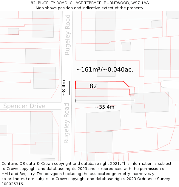 82, RUGELEY ROAD, CHASE TERRACE, BURNTWOOD, WS7 1AA: Plot and title map
