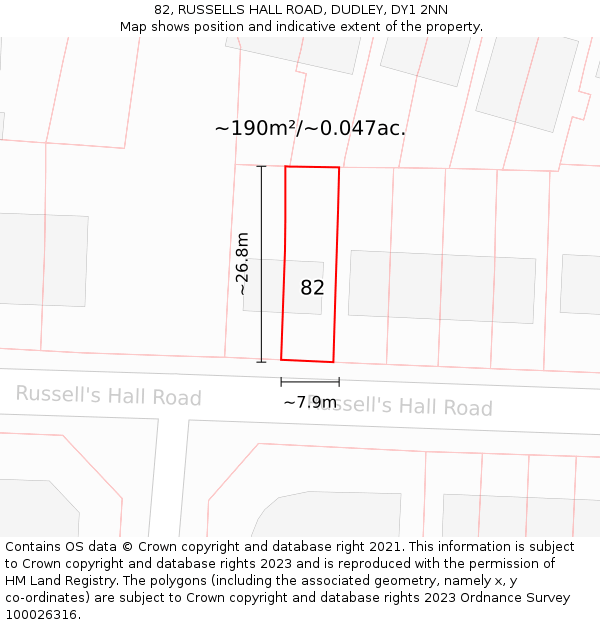 82, RUSSELLS HALL ROAD, DUDLEY, DY1 2NN: Plot and title map