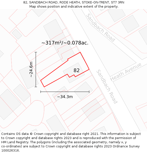 82, SANDBACH ROAD, RODE HEATH, STOKE-ON-TRENT, ST7 3RN: Plot and title map