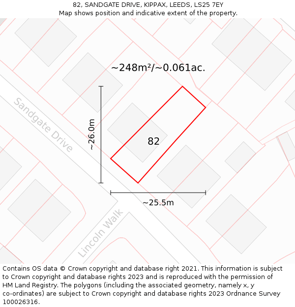 82, SANDGATE DRIVE, KIPPAX, LEEDS, LS25 7EY: Plot and title map