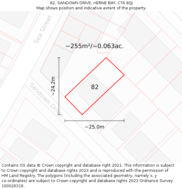 82, SANDOWN DRIVE, HERNE BAY, CT6 8QJ: Plot and title map