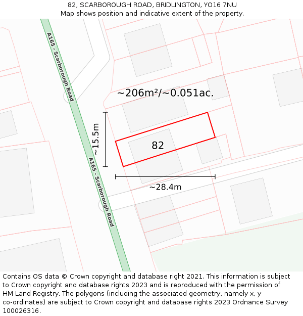 82, SCARBOROUGH ROAD, BRIDLINGTON, YO16 7NU: Plot and title map