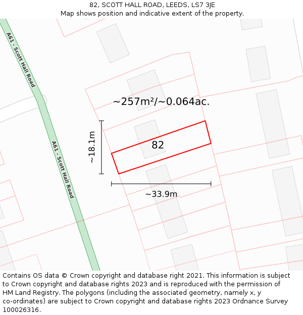 82, SCOTT HALL ROAD, LEEDS, LS7 3JE: Plot and title map