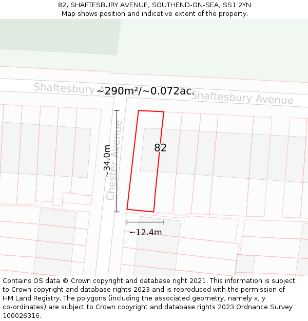 82, SHAFTESBURY AVENUE, SOUTHEND-ON-SEA, SS1 2YN: Plot and title map