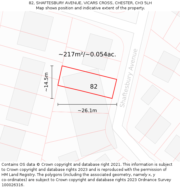 82, SHAFTESBURY AVENUE, VICARS CROSS, CHESTER, CH3 5LH: Plot and title map
