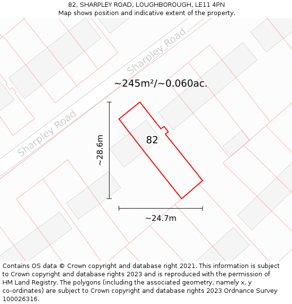 82, SHARPLEY ROAD, LOUGHBOROUGH, LE11 4PN: Plot and title map