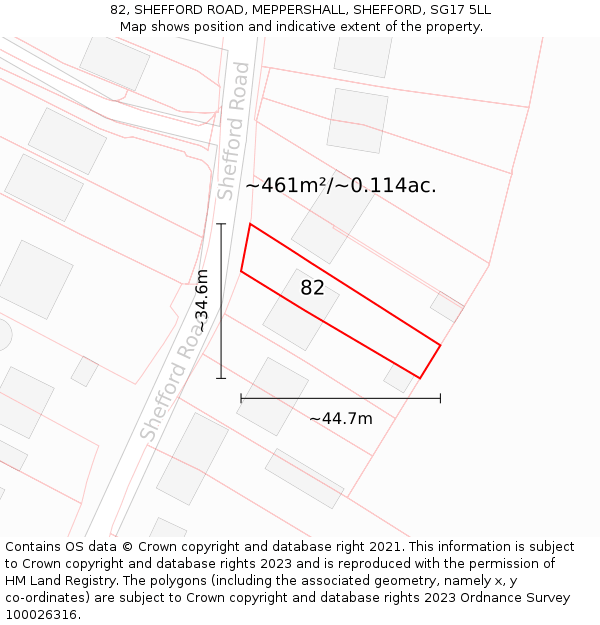 82, SHEFFORD ROAD, MEPPERSHALL, SHEFFORD, SG17 5LL: Plot and title map