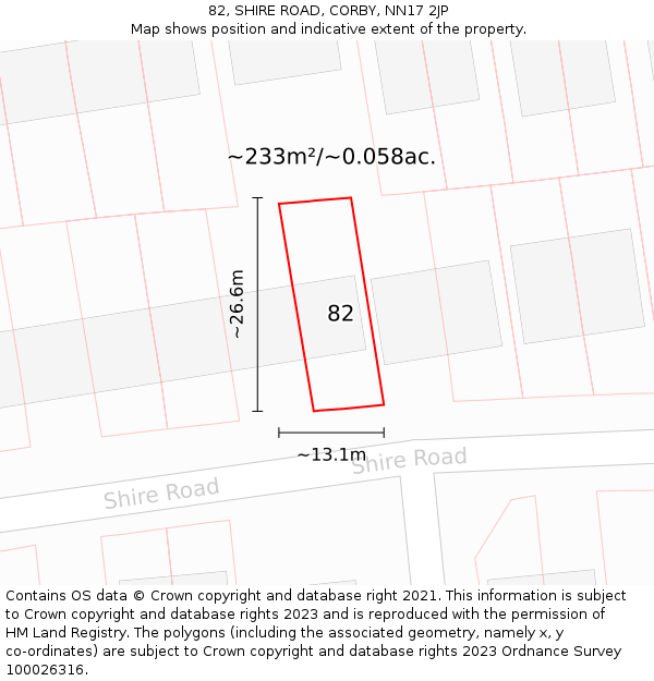 82, SHIRE ROAD, CORBY, NN17 2JP: Plot and title map