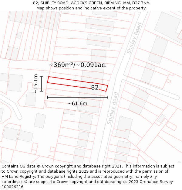 82, SHIRLEY ROAD, ACOCKS GREEN, BIRMINGHAM, B27 7NA: Plot and title map