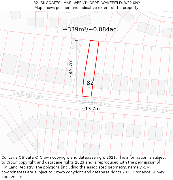 82, SILCOATES LANE, WRENTHORPE, WAKEFIELD, WF2 0NY: Plot and title map