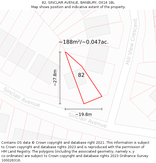 82, SINCLAIR AVENUE, BANBURY, OX16 1BL: Plot and title map