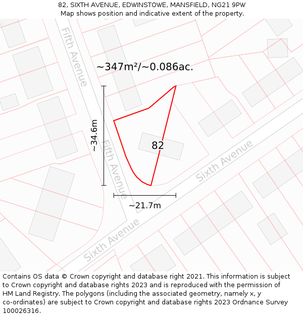 82, SIXTH AVENUE, EDWINSTOWE, MANSFIELD, NG21 9PW: Plot and title map