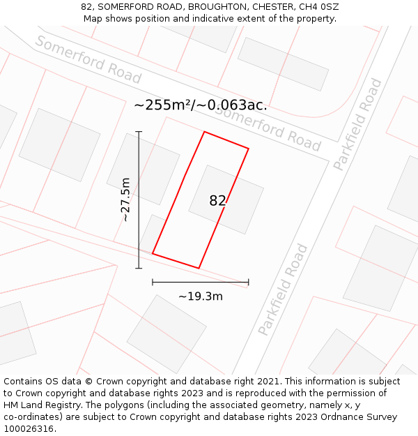 82, SOMERFORD ROAD, BROUGHTON, CHESTER, CH4 0SZ: Plot and title map