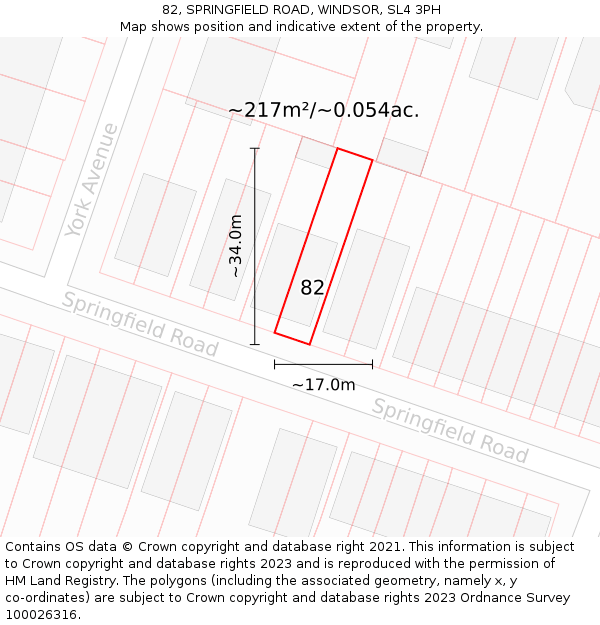 82, SPRINGFIELD ROAD, WINDSOR, SL4 3PH: Plot and title map