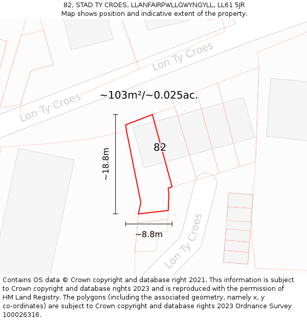 82, STAD TY CROES, LLANFAIRPWLLGWYNGYLL, LL61 5JR: Plot and title map