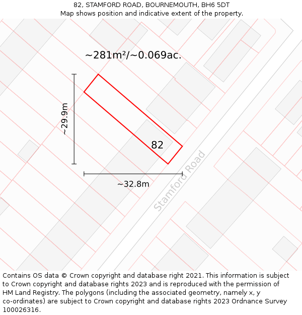 82, STAMFORD ROAD, BOURNEMOUTH, BH6 5DT: Plot and title map