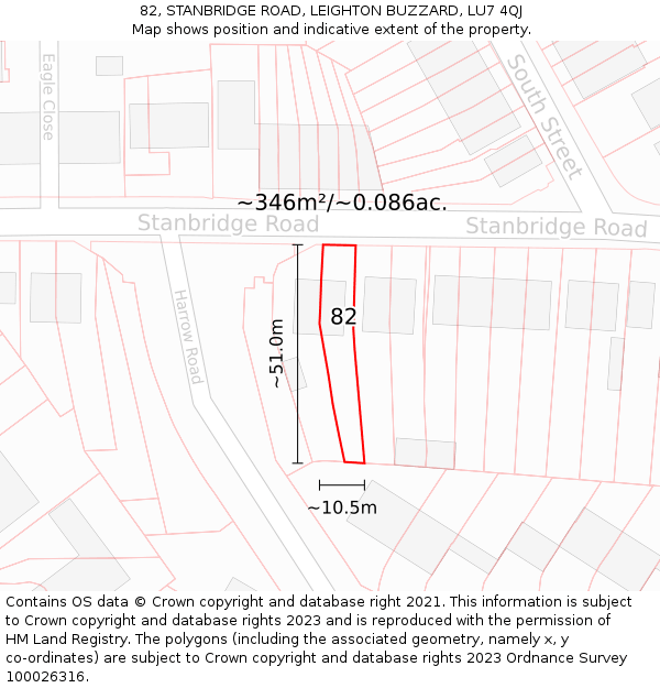 82, STANBRIDGE ROAD, LEIGHTON BUZZARD, LU7 4QJ: Plot and title map