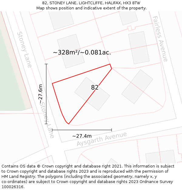 82, STONEY LANE, LIGHTCLIFFE, HALIFAX, HX3 8TW: Plot and title map