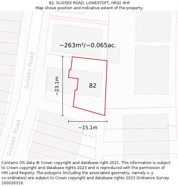 82, SUSSEX ROAD, LOWESTOFT, NR32 4HF: Plot and title map