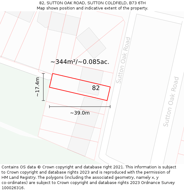 82, SUTTON OAK ROAD, SUTTON COLDFIELD, B73 6TH: Plot and title map