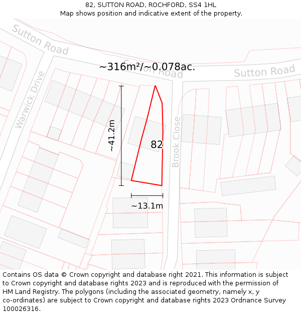 82, SUTTON ROAD, ROCHFORD, SS4 1HL: Plot and title map