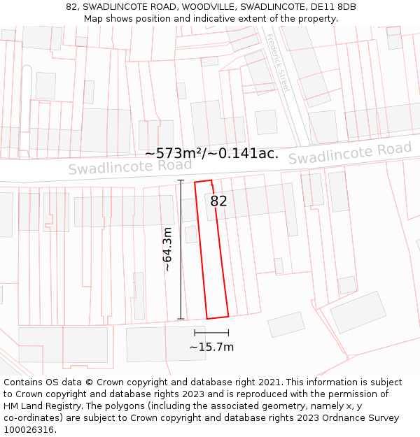 82, SWADLINCOTE ROAD, WOODVILLE, SWADLINCOTE, DE11 8DB: Plot and title map